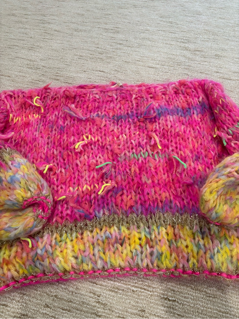 Bright Pink Multicolor Chunky Knit Women’s Sweater